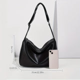 Large Capacity Black PU Leather Shoulder Bag, Fashionable Hobo Style Handbag For Women