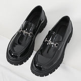 All-Season Solid Color Men's Classic Loafers - Round Toe Faux Upper Slip-On Dress Shoes with Rubber Sole - Daily, Party, Wedding Casual Korean Style Thick Sole Glossy Footwear