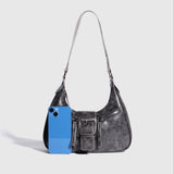 Women's Retro Motorcycle Shoulder Bag, 2024, Punk Style, PU Leather, Niche Underarm Crossbody Bag