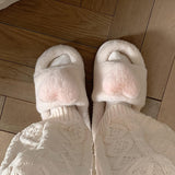 Comfortable Casual Open Toe Plush Shoes - Warm Heart Decor Slippers - Indoor Home Slippers