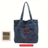 Chic Large Canvas Tote Bag - Spacious Denim-Style Shoulder Handbag with Magnetic Closure, Lightweight & Machine Washable, Clutch Bag, Commuter Handbags, Solid Fashion