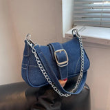 Chic Blue Canvas Crossbody Bag for Women - Casual Fashion Shoulder Purse with Polyester Lining, Secure Buckle Closure, for Autumn, Spring