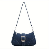 Chic Blue Canvas Crossbody Bag for Women - Casual Fashion Shoulder Purse with Polyester Lining, Secure Buckle Closure, for Autumn, Spring