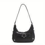 [Trendy Star-Embellished Shoulder Bag] Chic Star-Embellished Shoulder Bag for Women - Trendy Underarm Baguette with Fixed Strap, Zip Closure, Polyester Lined - Available in Black/White