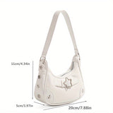 [Trendy Star-Embellished Shoulder Bag] Chic Star-Embellished Shoulder Bag for Women - Trendy Underarm Baguette with Fixed Strap, Zip Closure, Polyester Lined - Available in Black/White