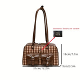 Chic Plaid Bowling Handbag for Women - Versatile Shoulder Bag with Fixed Strap, Zip Closure, Polyester Lined - Perfect for Fall & Winter