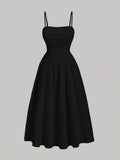 Elegant Off-Shoulder A-Line Dress - Solid Color, Shirred Waist, Machine Washable - Perfect for All Seasons