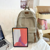 Women's Fashion Corduroy Backpack, Large Capacity with Cute Bear Pendant, Versatile Simple Design for High School And Junior High School