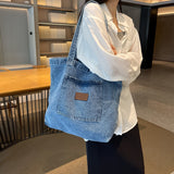 Chic Large Canvas Tote Bag - Spacious Denim-Style Shoulder Handbag with Magnetic Closure, Lightweight & Machine Washable, Clutch Bag, Commuter Handbags, Solid Fashion