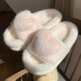 Comfortable Casual Open Toe Plush Shoes - Warm Heart Decor Slippers - Indoor Home Slippers