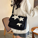 Comfortable Star-Patterned Nylon Shoulder Bag, Adjustable Strap Fashion Crossbody Bag for School