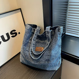 Chic Large Canvas Tote Bag - Spacious Denim-Style Shoulder Handbag with Magnetic Closure, Lightweight & Machine Washable, Clutch Bag, Commuter Handbags, Solid Fashion