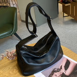 Large Capacity Black PU Leather Shoulder Bag, Fashionable Hobo Style Handbag For Women