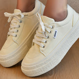 Women's Breathable Canvas Sneakers - Classic Thick Sole, Versatile Casual Shoes with Lace-Up Design