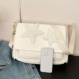 Comfortable Star-Patterned Nylon Shoulder Bag, Adjustable Strap Fashion Crossbody Bag for School