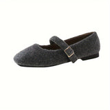 Ultrafine Fiber Mary Jane Flats - Comfortable All-Season Slip-On Shoes - Plush Velvet Lining, Solid Color, Regular Toe, Rubber Sole