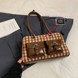 Chic Plaid Bowling Handbag for Women - Versatile Shoulder Bag with Fixed Strap, Zip Closure, Polyester Lined - Perfect for Fall & Winter