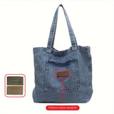 Chic Large Canvas Tote Bag - Spacious Denim-Style Shoulder Handbag with Magnetic Closure, Lightweight & Machine Washable, Clutch Bag, Commuter Handbags, Solid Fashion