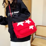 Comfortable Star-Patterned Nylon Shoulder Bag, Adjustable Strap Fashion Crossbody Bag for School