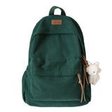 Women's Fashion Corduroy Backpack, Large Capacity with Cute Bear Pendant, Versatile Simple Design for High School And Junior High School