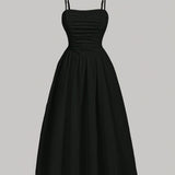 Elegant Off-Shoulder A-Line Dress - Solid Color, Shirred Waist, Machine Washable - Perfect for All Seasons