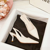 Stylish Pointed Toe Fashion Heels - Women's Solid Color Stiletto Dress Pumps - Ankle Strap Slingback