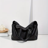 Large Capacity Black PU Leather Shoulder Bag, Fashionable Hobo Style Handbag For Women