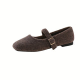 Ultrafine Fiber Mary Jane Flats - Comfortable All-Season Slip-On Shoes - Plush Velvet Lining, Solid Color, Regular Toe, Rubber Sole