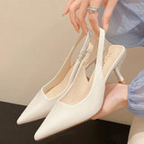 Stylish Pointed Toe Fashion Heels - Women's Solid Color Stiletto Dress Pumps - Ankle Strap Slingback