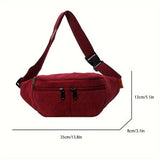 Women's Casual Corduroy Waist Pack with Adjustable Strap, Solid Color Zippered Fanny Pack with Polyester Lining