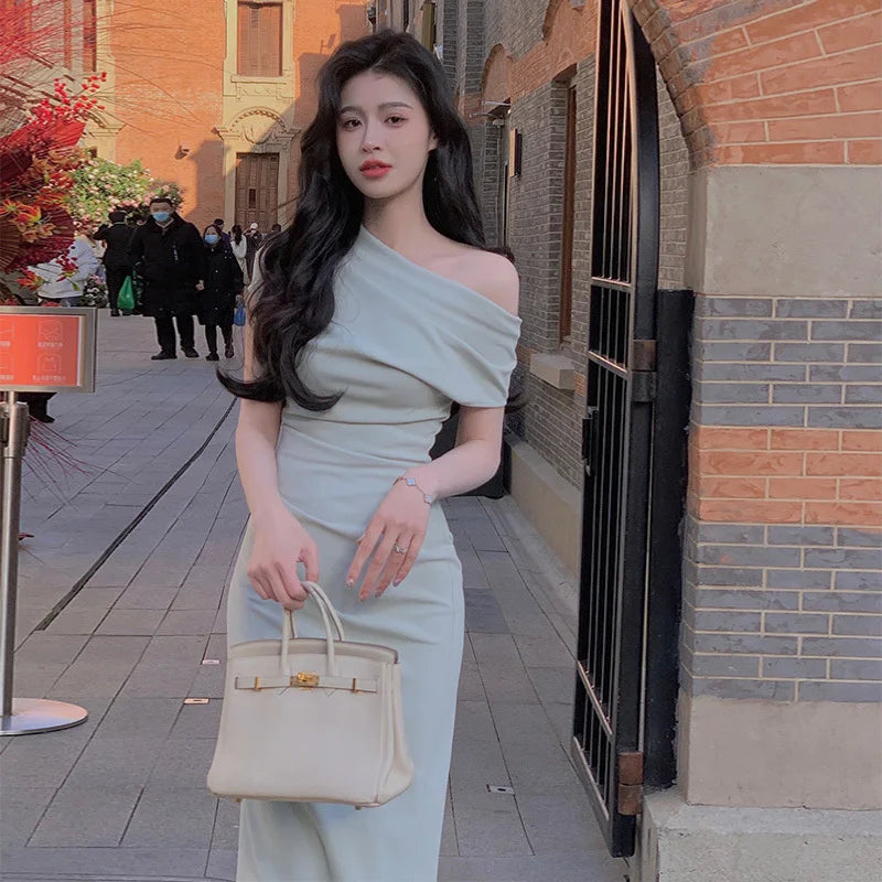 Casua Fashion Women Elegant Bodycon Slim Midi Party Dress Sexy Vintage Casual Prom Birthday Vestidos Female Chic Clothes Robe