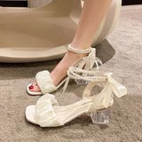 Comfort Shoes for Women Block Heels Pearl Sandals Med Suit Female Beige All-Match Chunky Girls Medium Clear Black Gladiator