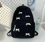 Cute Bowknot Aesthetic Backpack Corduroy School Bag for Girls Teens Student Black Book Bag Women Casual Travel Daypack Rucksack