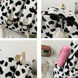 Cow Pattern Backpacks Women Plush Lovely Velour School Book Bag Students Kawaii Fluffy Zipper College Girls Packbag New Korean