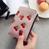 New Cherry Fruit  Embroidery Women Purse Wallets Fashion Simple Students Wallet Small PU Leather Wallet Mini Card Holder Bags