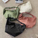 Pure Color Nylon Big Tote Bags for Women New Shoulder Shopping Bag Waterproof Fabric Handbags Simple Fashion Hobo Bolso