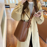 Fashion Pu Leather Composite Bags For Ladies Casual Solid Large Capacity Bucket Bags For Women Simple Shoulder Bags big handbag