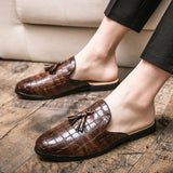 Summer Men Half Loafers Fashion Tassel Breathable Slippers Man Outdoor Lightweight Mules Cool Half Shoes for Man Leather Sandals