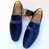 Men Loafers Classic British Style Suede Deerskin Casual Dress Brooch Twisted Personality Small Leather Shoes 48