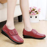 Women Genuine Leather Moccasins Mom Hook and Loop Wedge Shoes Female Plus Size 42/43 Flat Loafers Women's Non-slip Shoes Autumn