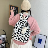 Cow Pattern Backpacks Women Plush Lovely Velour School Book Bag Students Kawaii Fluffy Zipper College Girls Packbag New Korean