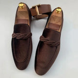 Men Loafers Classic British Style Suede Deerskin Casual Dress Brooch Twisted Personality Small Leather Shoes 48