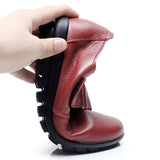 Women Genuine Leather Moccasins Mom Hook and Loop Wedge Shoes Female Plus Size 42/43 Flat Loafers Women's Non-slip Shoes Autumn