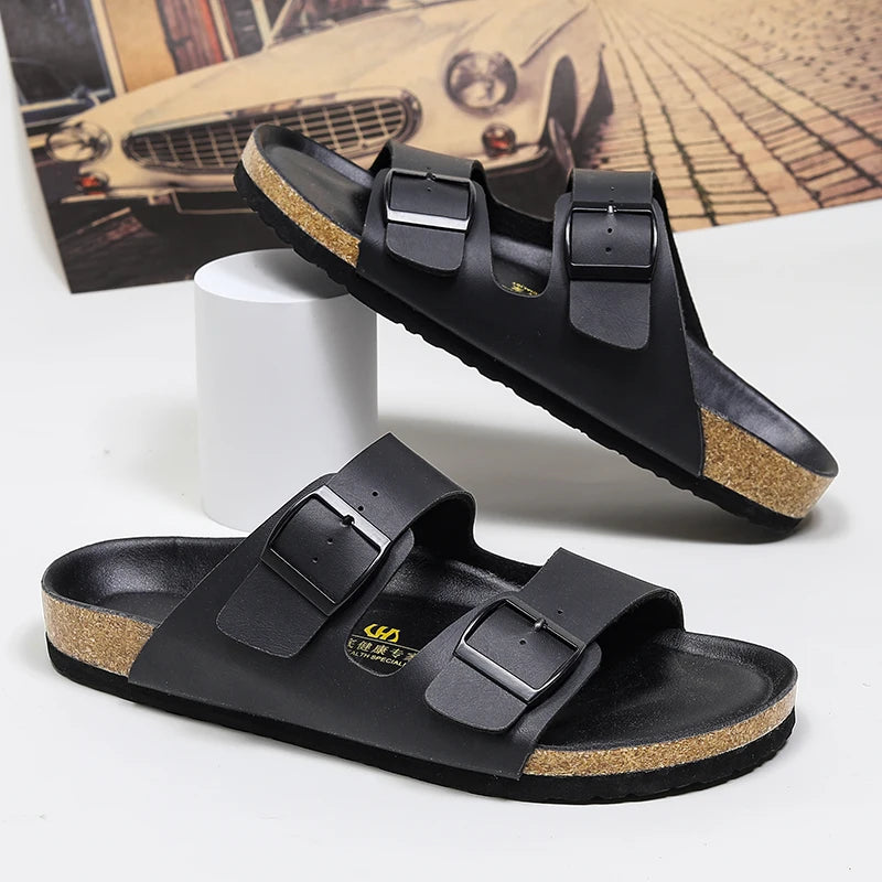 Men Leather Sandals Summer Classic Boys Shoes Slippers Soft Sandals Roman Comfortable Outdoor Beach Walking Footwear All-Match