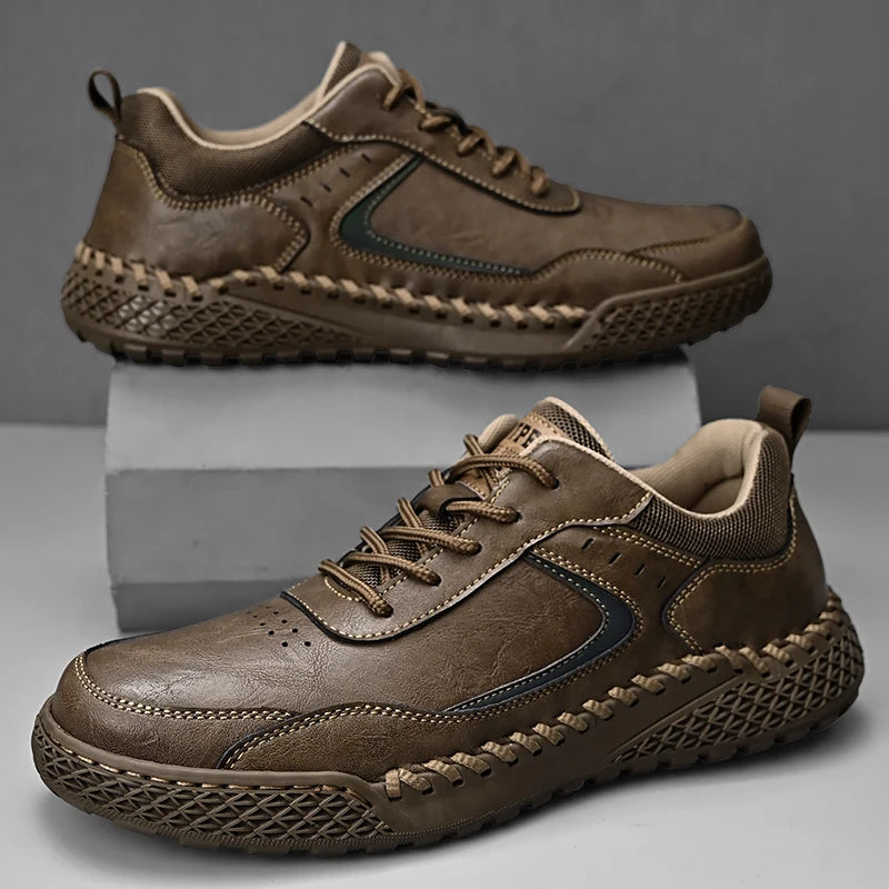 Men's Genuine Leather Casual Shoes Europe America Thick Soled Outdoor Hiking Shoes Massage Soles Men's Sports Shoes