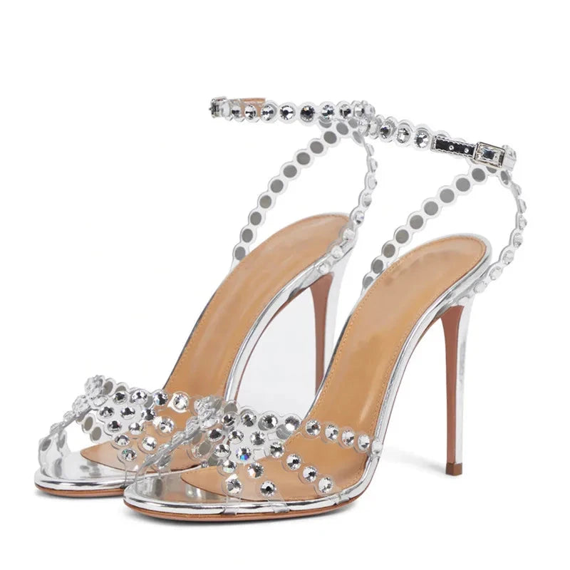 New brand Sequined Crystal Women Sandals Sexy Spike High heels Gladiator sandals Summer Wedding Prom Shoes Sandalias Mujer