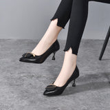 Women's shoes early spring new style pointed toe shallow mouth single toe layer cowhide seven-word buckle high heels stiletto women's work shoes