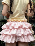 Springfield Garden ballet style ruffled girlish soft girl all-match cake skirt spliced wrinkled fashionable style puffy skirt