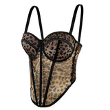 cheetah halloween costume Sexy Leopard Print Stitching Bra Strap High-Grade Inner Mesh Lace Transparent Outer Wear Fishbone Bra