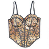 cheetah halloween costume Sexy Leopard Print Stitching Bra Strap High-Grade Inner Mesh Lace Transparent Outer Wear Fishbone Bra